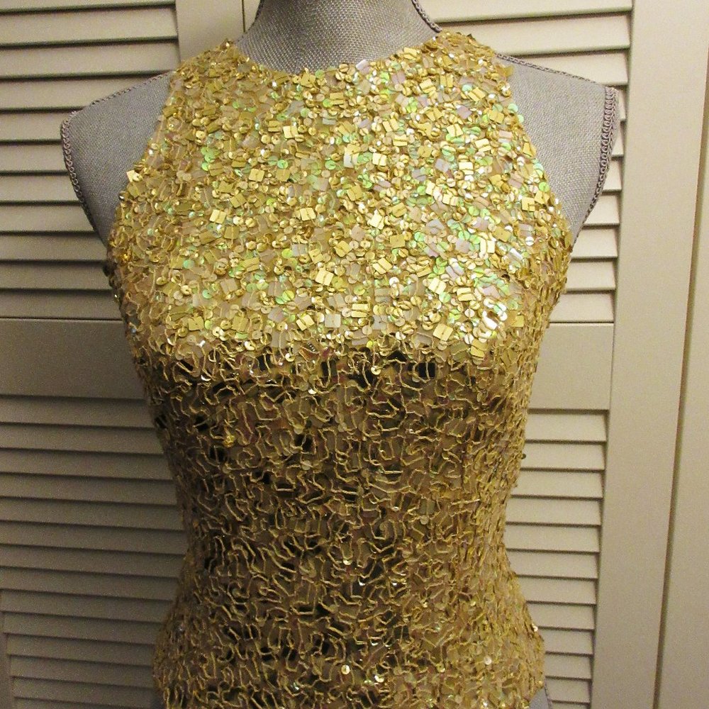 Sequined gold sleeveless top